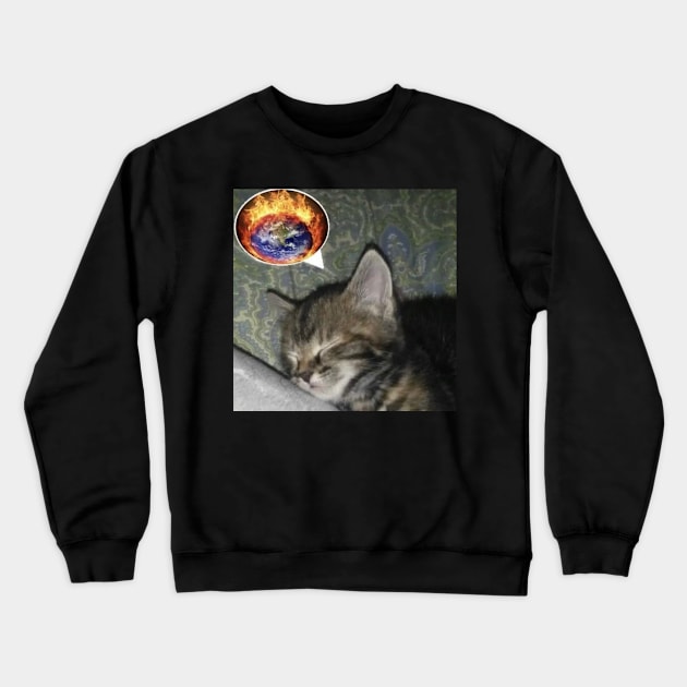 Kitty dreaming with the world on fire - weirdcore Crewneck Sweatshirt by Random Generic Shirts